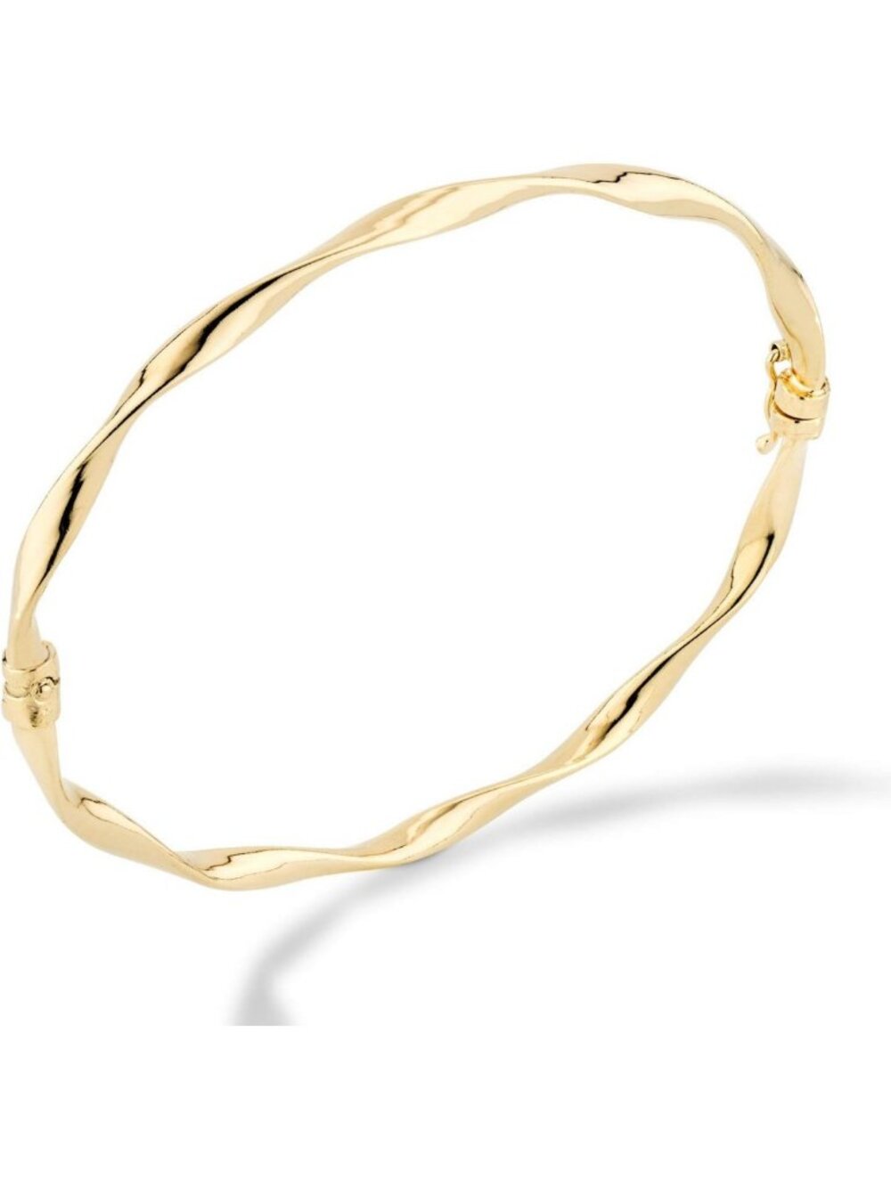 Elegant 18K Gold Plated Sterling Silver Oval Twist Hinged Bangle Bracelet for